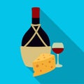 A bottle of alcohol, wine in a glass and cheese. Alcohol single icon in flat style vector symbol stock illustration web. Royalty Free Stock Photo