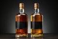 Bottle of amber color premium alcohol, isolated on white background. Ideal for mock-up of whisky, brandy, cognac or rum