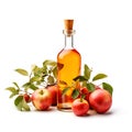 Bottle apple cider vinegar and fresh apples in white backgrounds. Ai generative Royalty Free Stock Photo