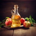 Bottle apple cider vinegar and fresh apples Royalty Free Stock Photo