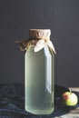 Bottle of apple cider vinegar on rustic background Royalty Free Stock Photo