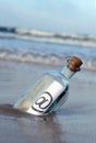 Bottle on the beach, @, e mail Royalty Free Stock Photo