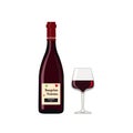 Bottle Beaujolais Nouveau with glass isolated on white background