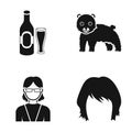 Bottle of beer, Bear and other web icon in black style. woman, hairstyle icons in set collection.