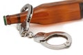 Bottle beer and handcuffs,Drunk driving concept Royalty Free Stock Photo