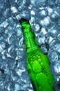 Bottle of beer in ice cubes.Closeup.Green bottle.Hot Summer fresh drink.Copy space Royalty Free Stock Photo