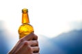 Bottle of beer. Natural background. Man handÃÂ´s keep a bottle of beer. Alcohol drink. Royalty Free Stock Photo