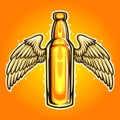 Bottle Beer Wings Mascot Illustrations