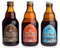 Bottle of Belgian Val Dieu Brune, Triple and Blonde beer Royalty Free Stock Photo