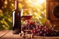 grape winery alcohol food wine bottle beverage bar glass background drink. Generative AI.
