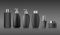 Bottle black products with silver cap, collection mock up template design on gray background Royalty Free Stock Photo