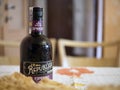 Bottle of Bozkov Republica Espresso rum alcohol on a table Royalty Free Stock Photo