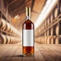 Bottle of brown alcohol: whiskey, brandy, rum, generic blank product packaging mockup photo