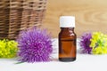 Bottle of burdock extract (oil, tincture, infusion)