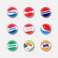 Bottle cap icons set. Template form for soft drink, lemonade, soda. Zigzag circle. Smooth shapes and elements, attractive colors,