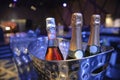 Bottle of champagne in bucket of ice. Royalty Free Stock Photo