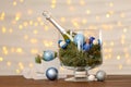 Bottle of champagne, fir tree branches Royalty Free Stock Photo