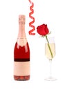 Bottle of champagne and glass with rose. Royalty Free Stock Photo