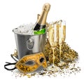 Bottle of Champagne in Ice Bucket with Flutes Royalty Free Stock Photo