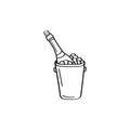 A bottle of champagne in an ice bucket. Hand-drawn champagne. Doodle element. Simple vector sketch illustration isolated Royalty Free Stock Photo