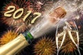 Bottle of champagne with popping cork Royalty Free Stock Photo