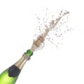 Bottle of champagne popping its cork and splashing