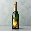 A bottle of champagne is on the table. Romance of Valentine\'s Day