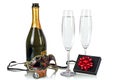 Bottle of champagne with two flutes Royalty Free Stock Photo