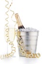 Bottle with champagne and two full wineglasses Royalty Free Stock Photo