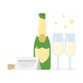 Bottle of champagne and two glasses. Royalty Free Stock Photo