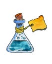 Bottle with chemical solution or magic potion. Label. Bottle for rpg game. Icon.