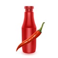 Bottle of Chili and Tomato Ketchup Sauce, Spicy red sauce with chilli. Vector realistic illustration isolated on white background Royalty Free Stock Photo