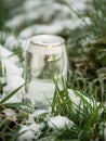 Bottle of clean bottle with water on a snow surface. Healthy drink in cold winter season Royalty Free Stock Photo