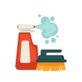 Bottle of spray cleaner and brush with handle Royalty Free Stock Photo