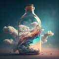 Bottle with Clouds and Lightning, Jar with Colored Clouds, Generative AI Illustration