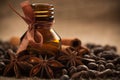 Bottle coffee aroma oil with aromatic coffee beans