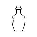 Bottle of cognac, rum or liquor. Linear icon of alcohol, beverage. Black simple illustration of rounded glass bottle. Contour