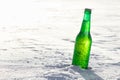 Bottle of cold beer on the snow. Royalty Free Stock Photo