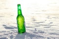 Bottle of cold beer on the snow Royalty Free Stock Photo