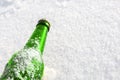 Bottle of cold beer on the snow. Royalty Free Stock Photo