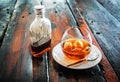 A bottle of cold brew coffee and and ice in glass with prepared Cold Brew drink Royalty Free Stock Photo