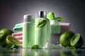 bottle container freshness cosmetic product with natural fruity smell illustration Generative AI