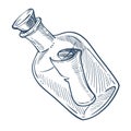 Bottle with cork and message marine symbol isolated sketch icon Royalty Free Stock Photo