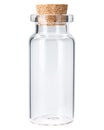 Bottle with cork stopper. Clear, empty, small, mini glass jar bottle with cork stopper or cap for art and craft projects