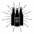 Bottle of craft beer. Alcohol drink symbol. Emblem for bar, pub and other with bottles silhouettes and sunburst
