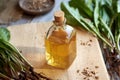 A bottle of dandelion root tincture on a table