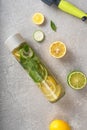 Bottle Detox lime and lemon drink with mint, top view Royalty Free Stock Photo