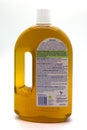 A Bottle of Dettol Brand Disinfectant Rear label with Medical Information in short Supply at Present Due to Covid-19 Corona Virus