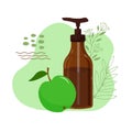 Bottle with dispenser with organic, natural cosmetics. Cosmetology and hygiene. Hand and shower gel, shampoo, liquid