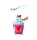 Bottle of doctor love cure or potion and spoon